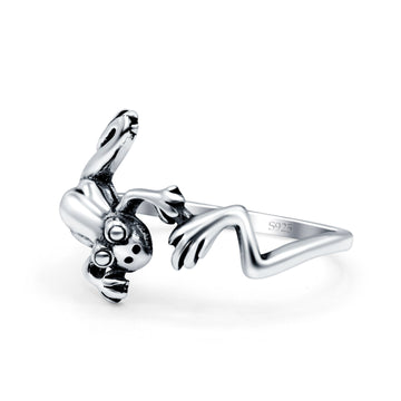 Frog Band Oxidized Solid 925 Sterling Silver Thumb Ring (13mm)